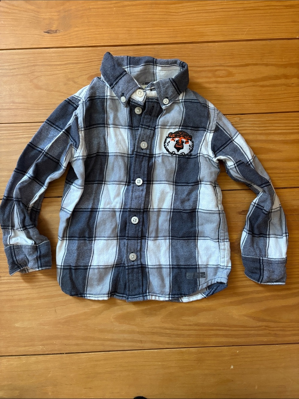 2T Plaid Button-Down Shirt with  Auburn Tiger Logo - Blue & White